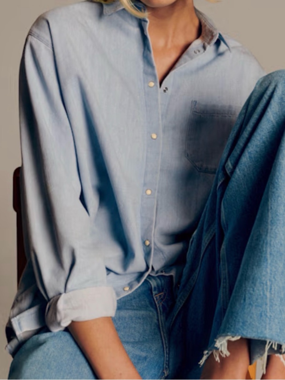 Sezane Max Light Blue Denim Shirt